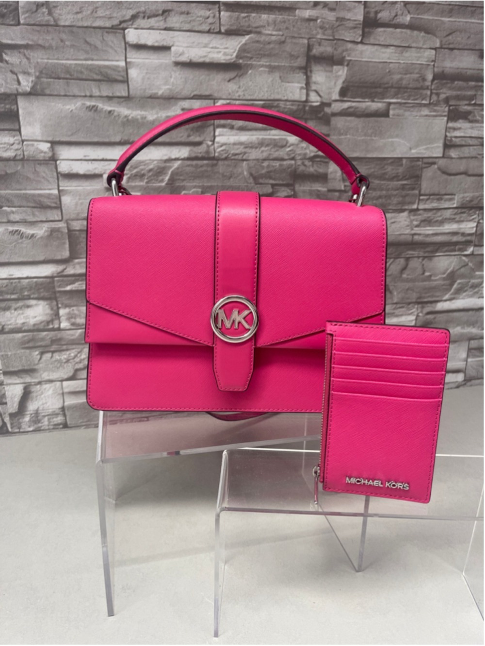 Michael Kors Greenwich Top Handle Satchel & Matching Wallet Dragonfruit Pink